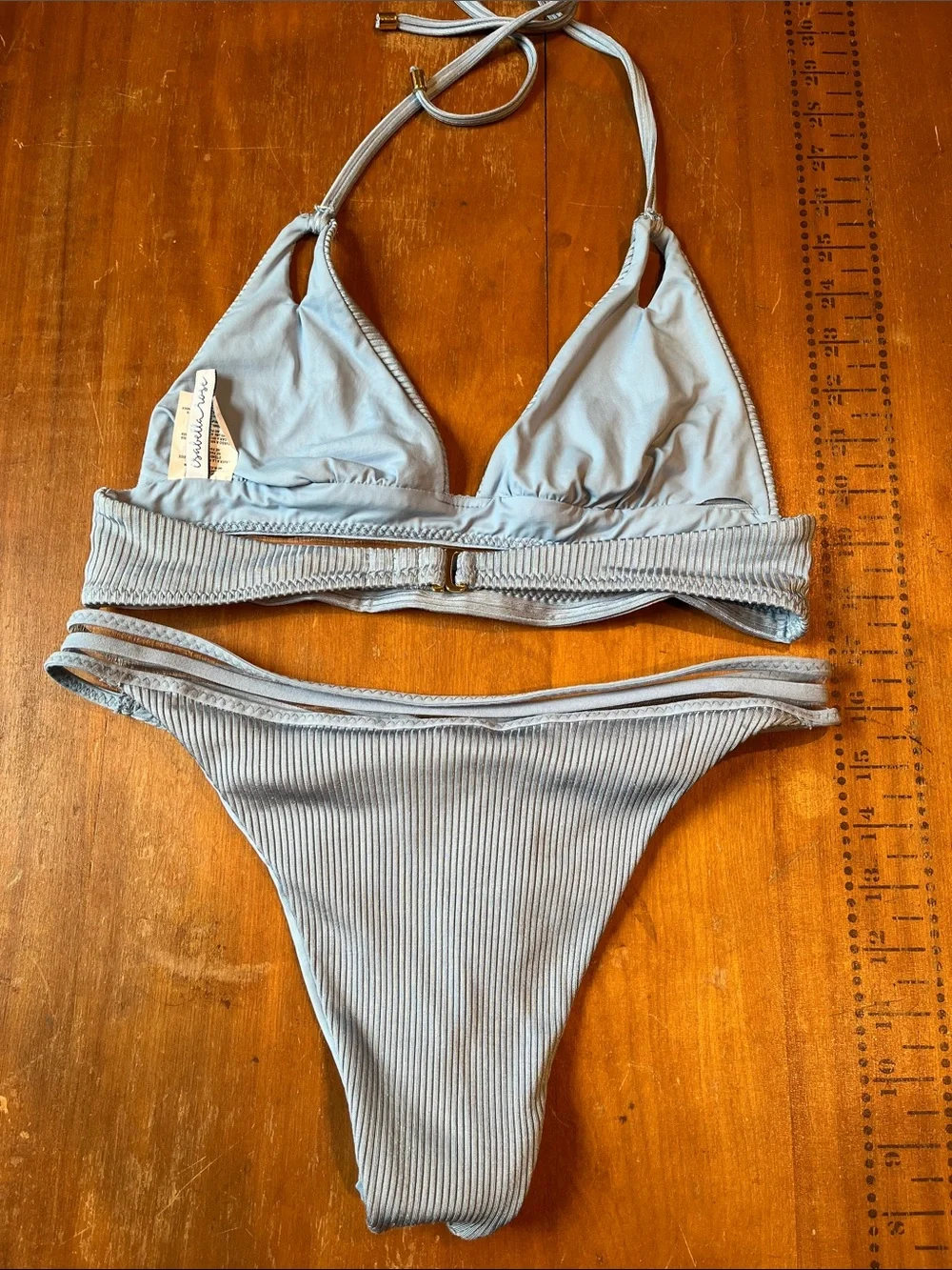 ISABELLA ROSE M Blue Ribbed Matching Bikini Swim Suit Bathing Suit - Picture 6 of 8